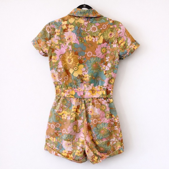 SHOW ME YOUR MUMU Cannon Romper Groovy Blooms Floral Denim Size Small - Picture 2 of 10